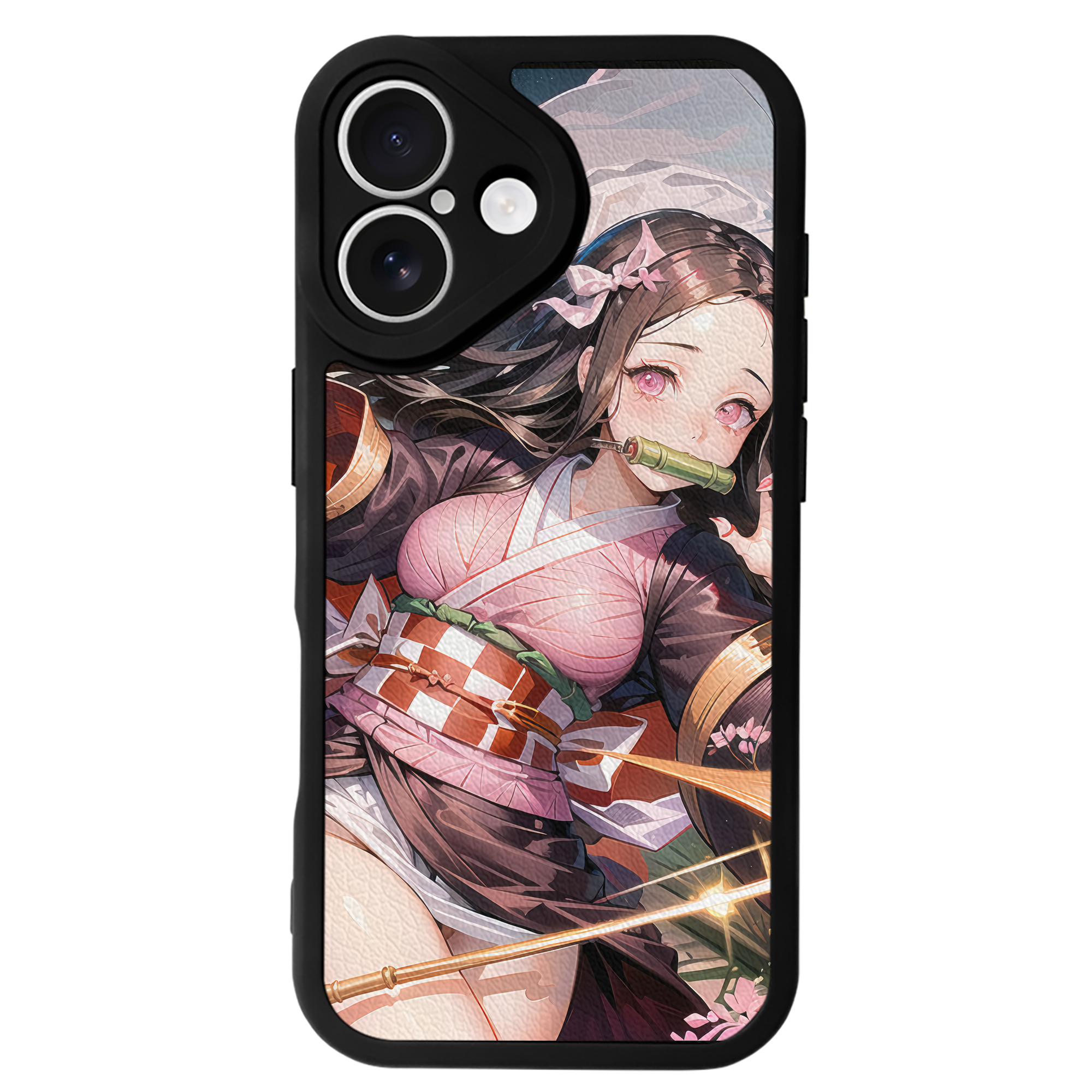 （画像用） 鬼滅の刃（きめつのやいば）竈門 禰󠄀豆子／かまど ねずこ Kamado Nezuko 【iPhone 16シリーズ対応】シリコンスマホケース（レザー調） 材質：シリコン